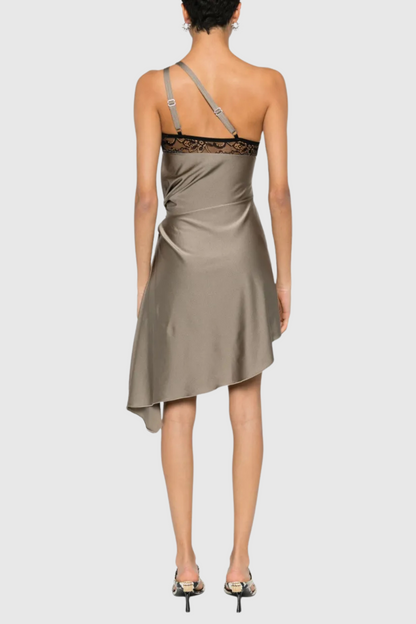Davey Asymmetrical One Shoulder Lace Mini Dress - Grey
