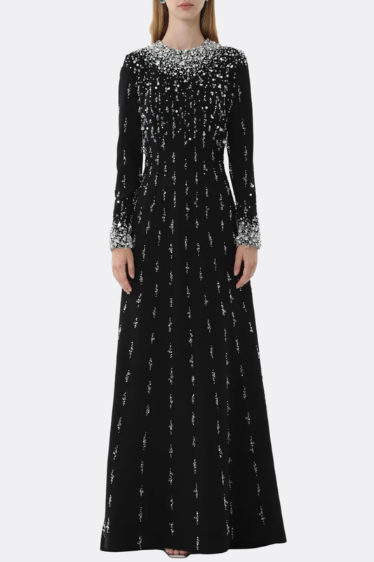 Daway Crystal Bead Embellished Maxi Dress - Black