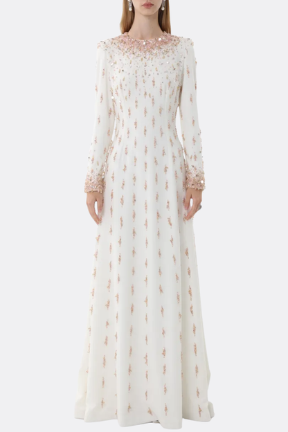 Daway Crystal Bead Embellished Maxi Dress - White