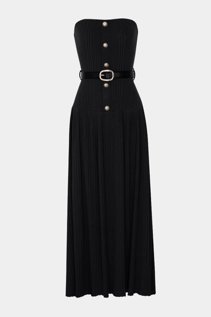 Deasa Strapless Belted Knit Maxi Dress - Black