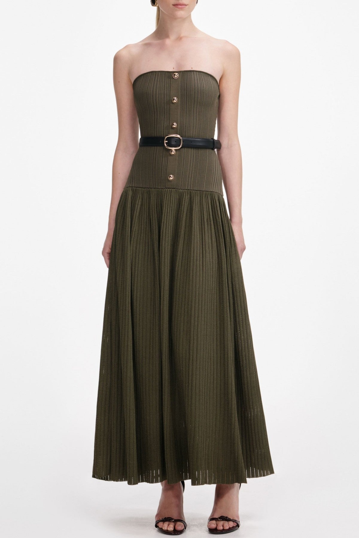 Deasa Strapless Belted Knit Maxi Dress - Green