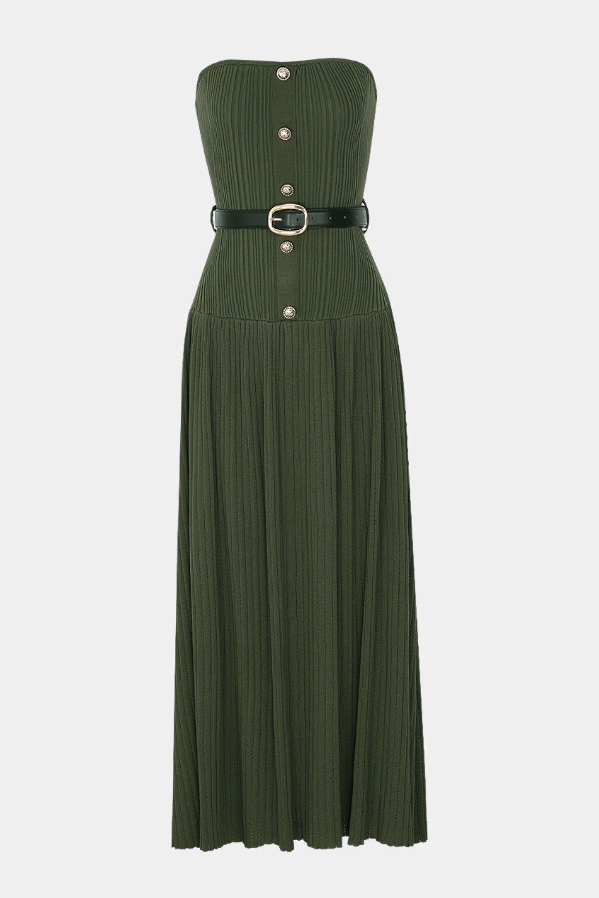 Deasa Strapless Belted Knit Maxi Dress - Green