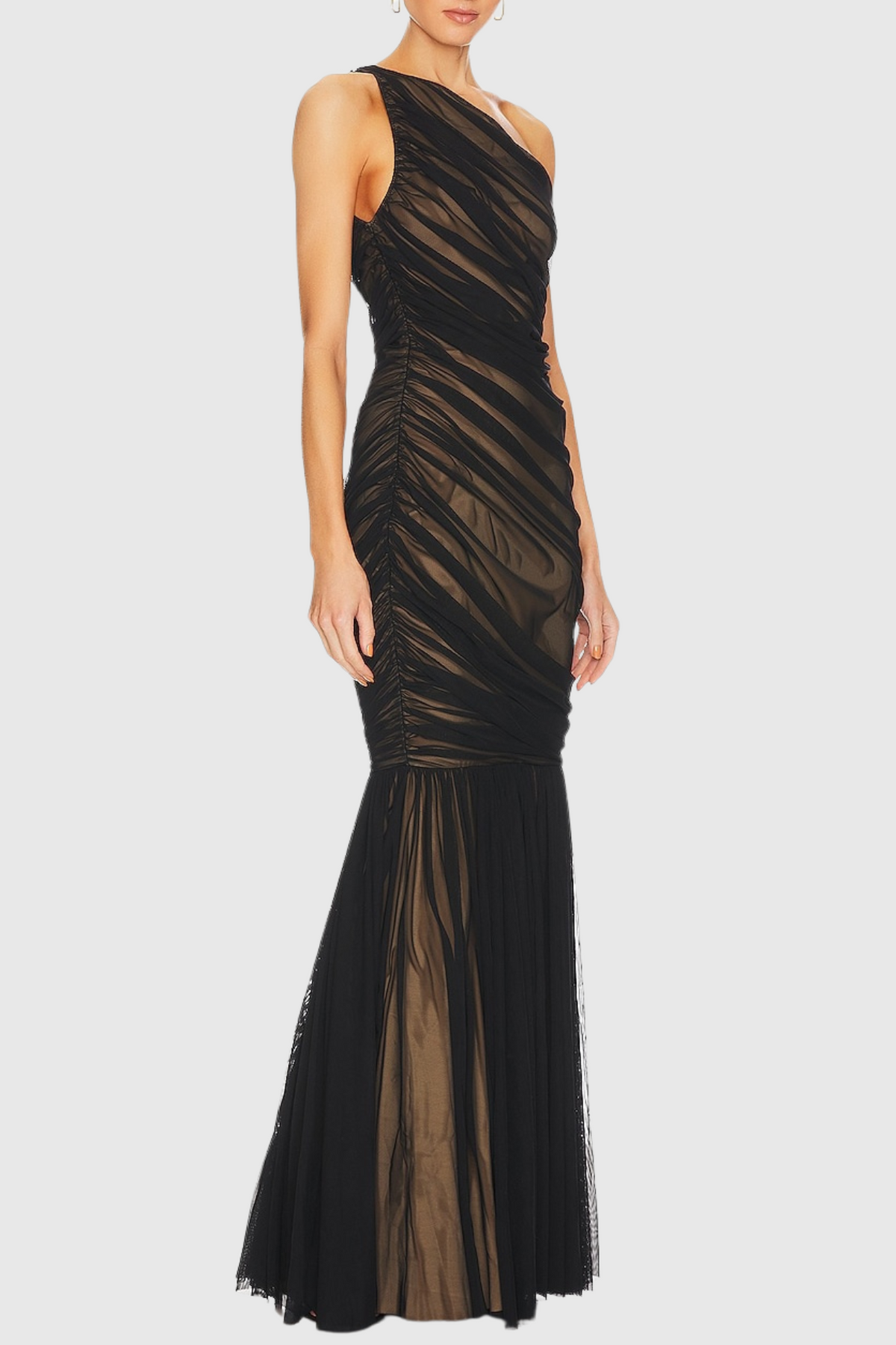 Cadhla One Shoulder Ruched Mesh Maxi Dress