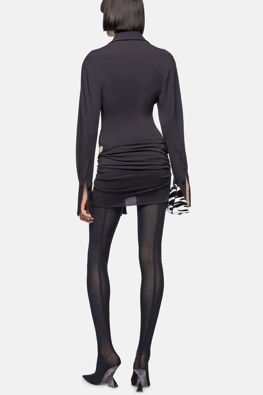 Dehaia Plunge Cutout Ruched Mini Dress - Black