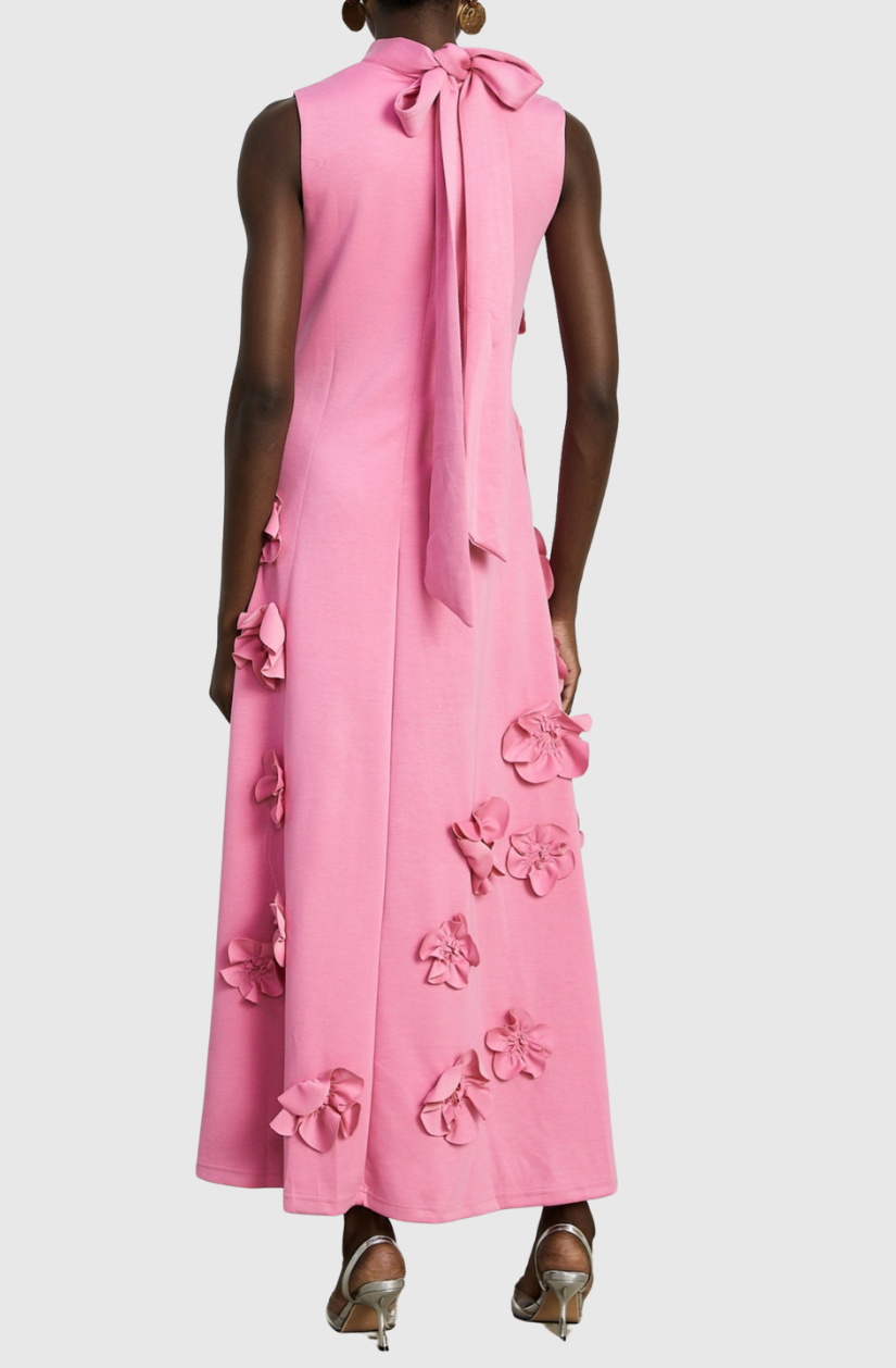Dekeda Floral Appliqué Bow-tie Sleeveless Maxi Dress