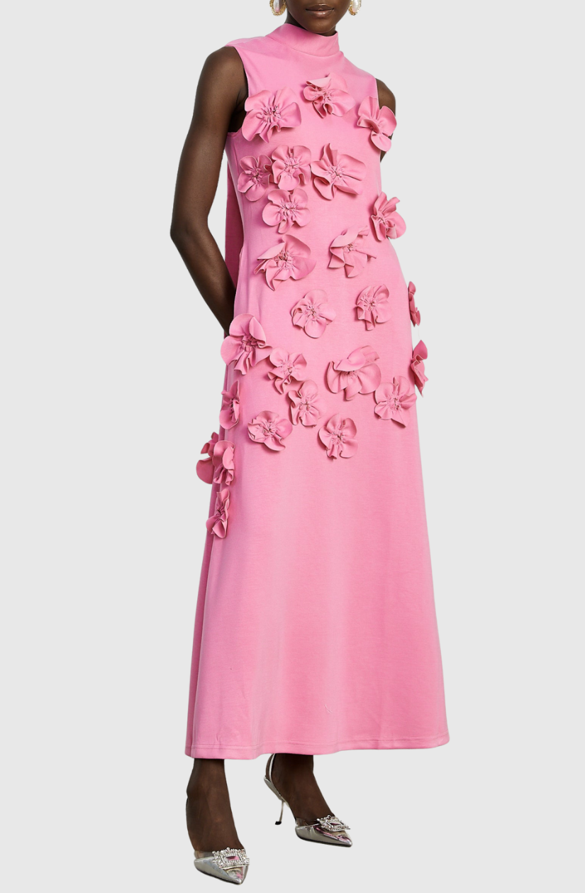 Dekeda Floral Appliqué Bow-tie Sleeveless Maxi Dress