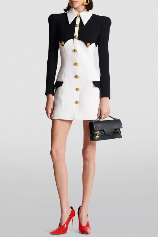 Delpha Gold Buttond Mini Dress