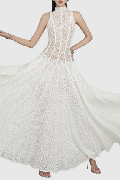 Dodiya Wavy-pattern Sleeveless Lace Maxi Dress