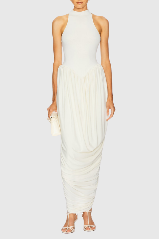 Doyle Sleeveless Ruched Midi Dress - White