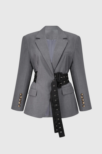 Eairein Belte Waist Blazer - Grey