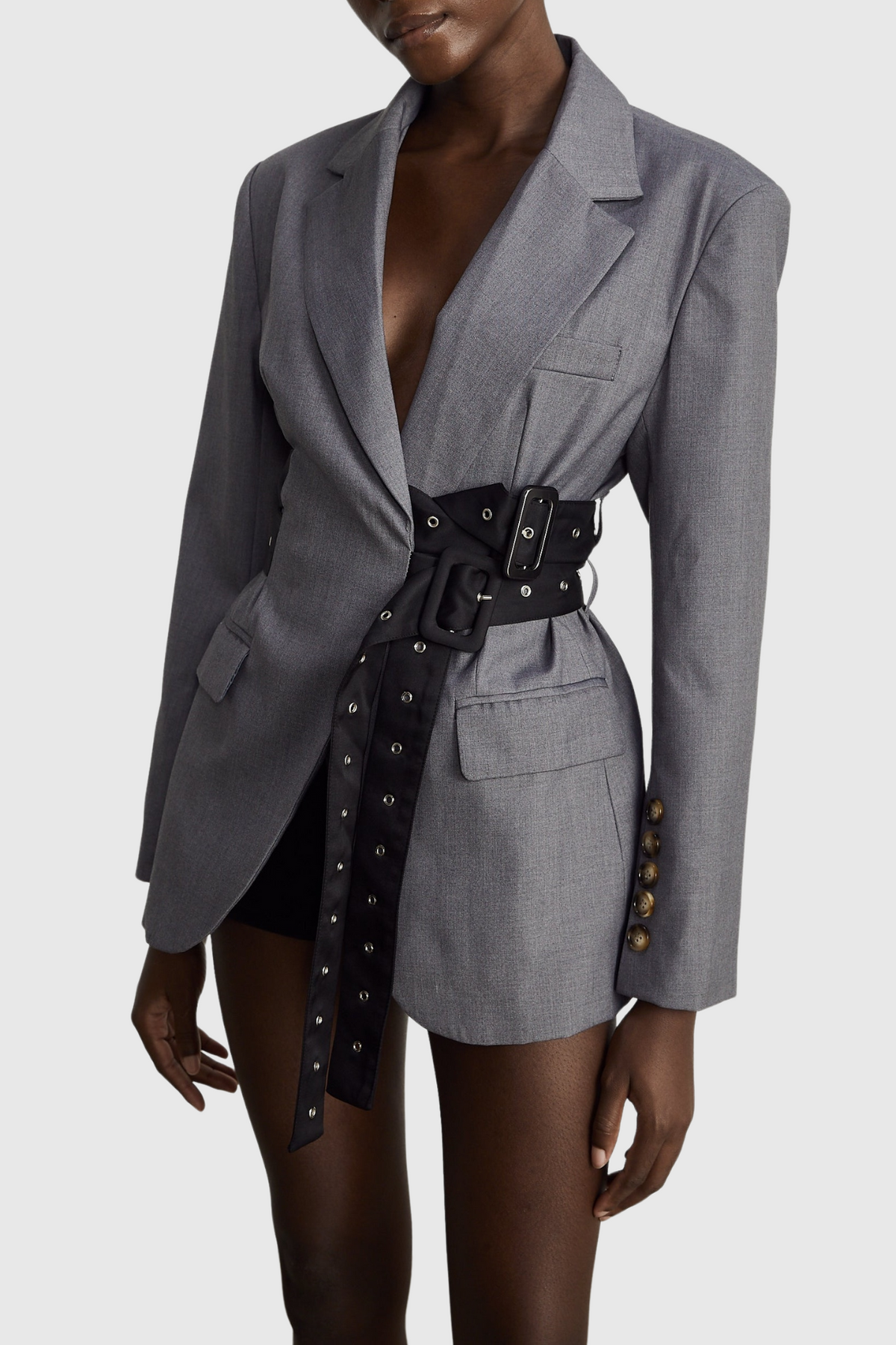 Eairein Belte Waist Blazer - Grey