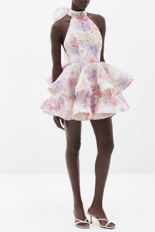 Earna Floral Print Halter Mini Dress