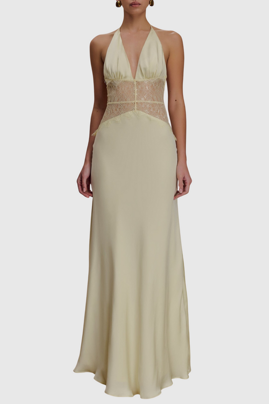 Edwiga Lace Halter Maxi Dress - Yellow