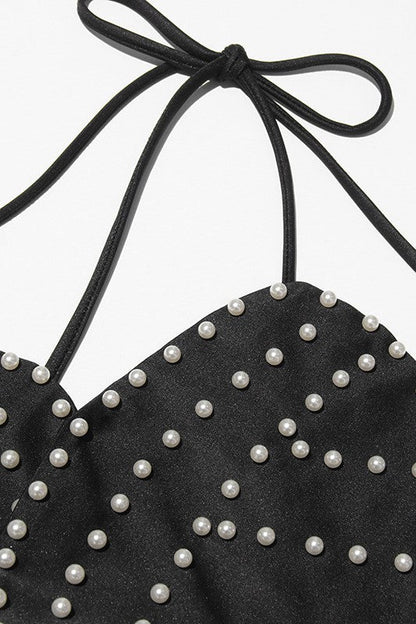 Elaine Floral Pearl Top - Black