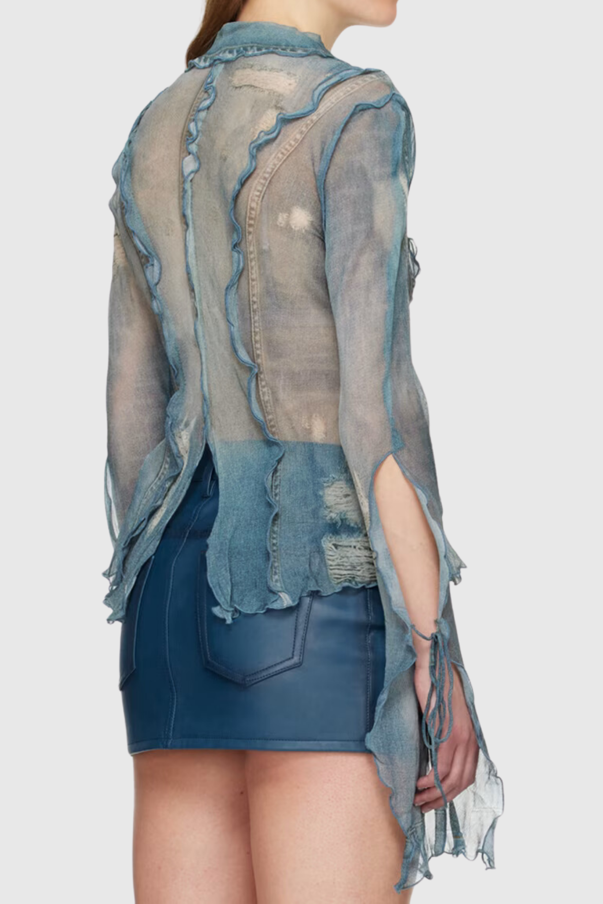 Ellen Mesh Printed Ruffle Top