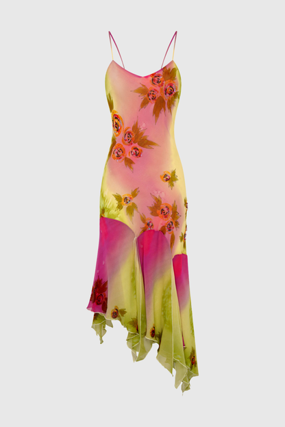 Elvaya Floral Print Sequin Embellished Midi Dress