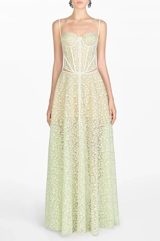 Emani Floral Lace Corset Cutout Maxi Dress - Mint
