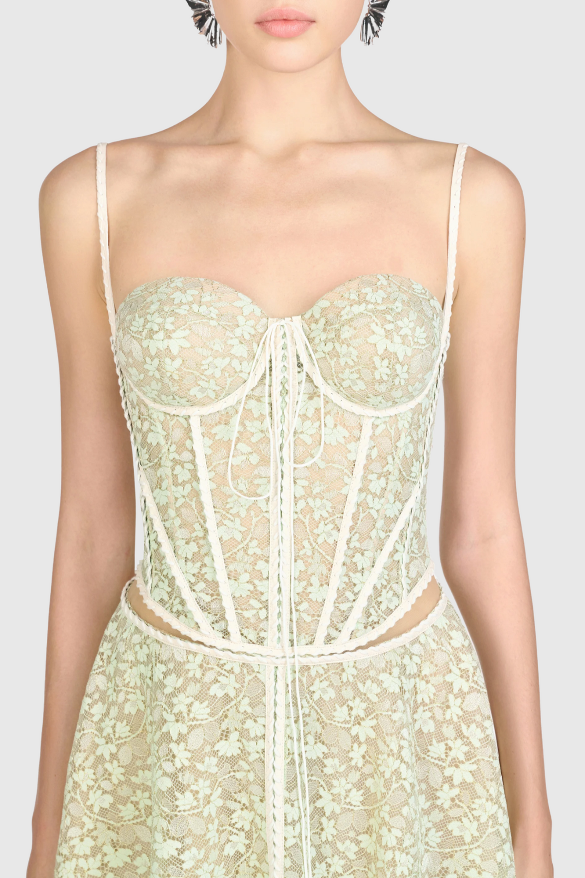 Emani Floral Lace Corset Cutout Maxi Dress - Mint