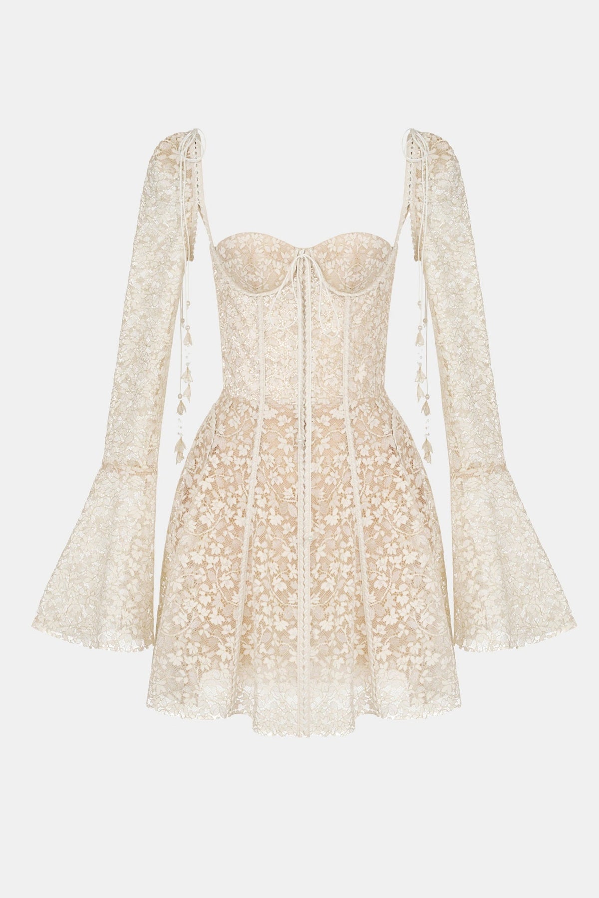 Emani Floral Lace Corset Mini Dress - Beige