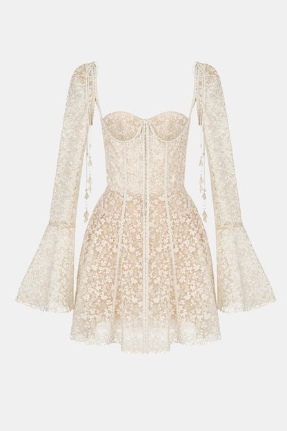 Emani Floral Lace Corset Mini Dress - Beige