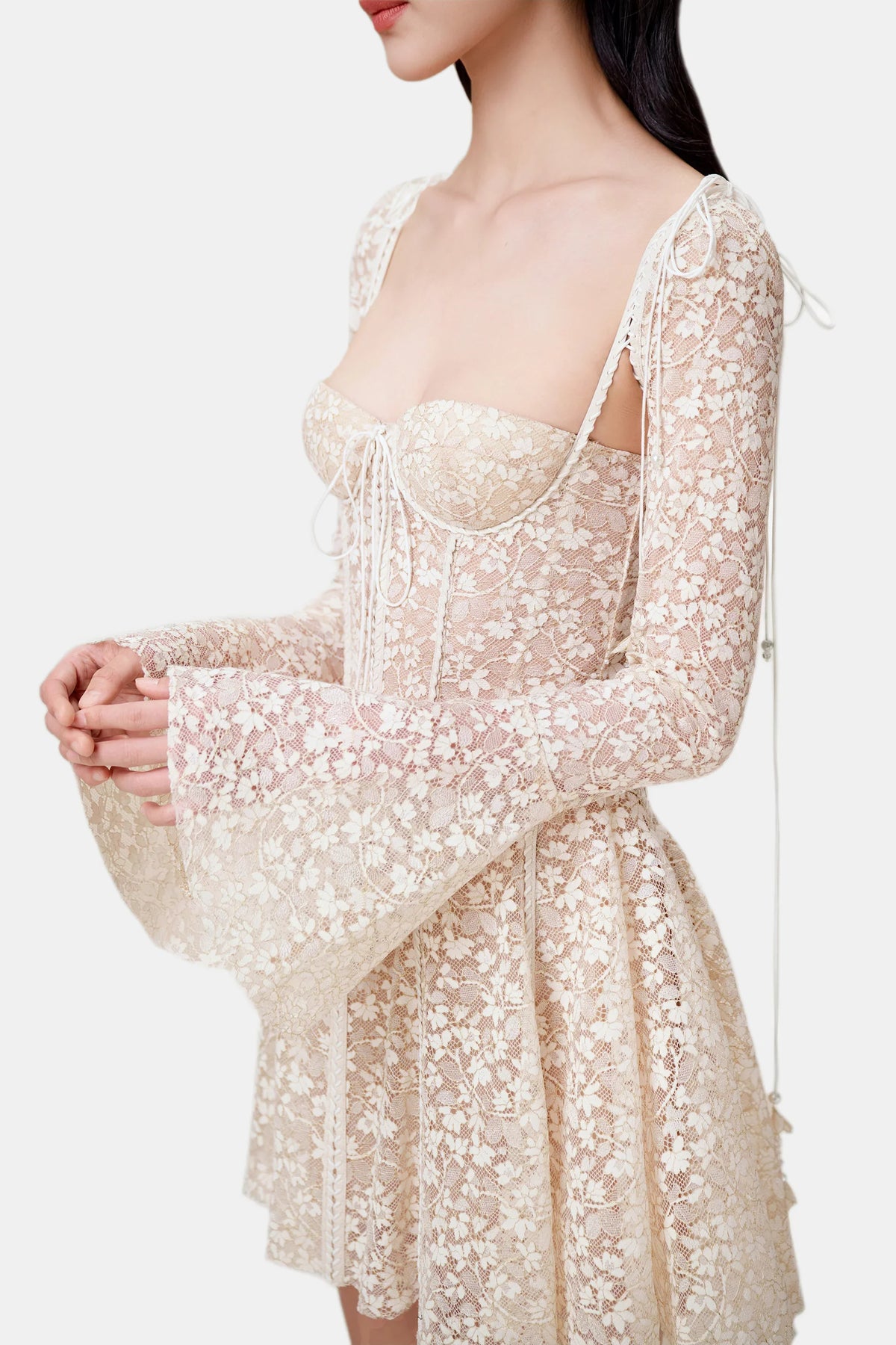 Emani Floral Lace Corset Mini Dress - Beige