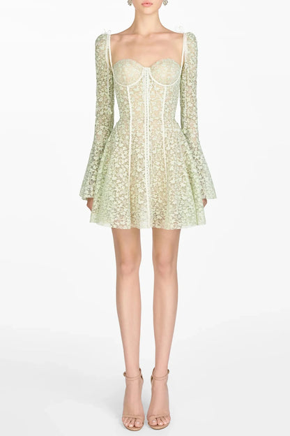 Emani Floral Lace Corset Mini Dress - Mint