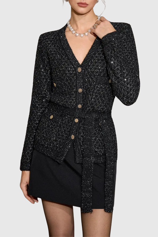 Emilia Sequin Embellished Cardigan - Black