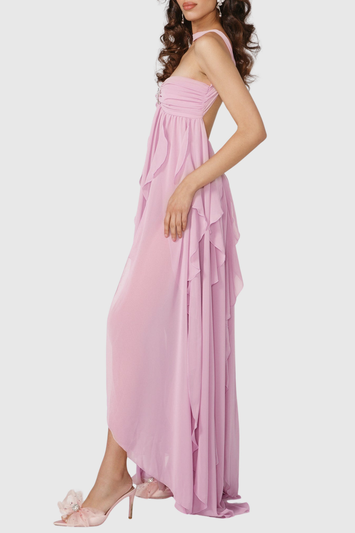 Emine Halter Ruffle Split Maxi Dress - Purple