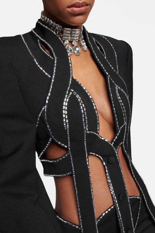 Emmalyn Latticed Embellished Blazer Set