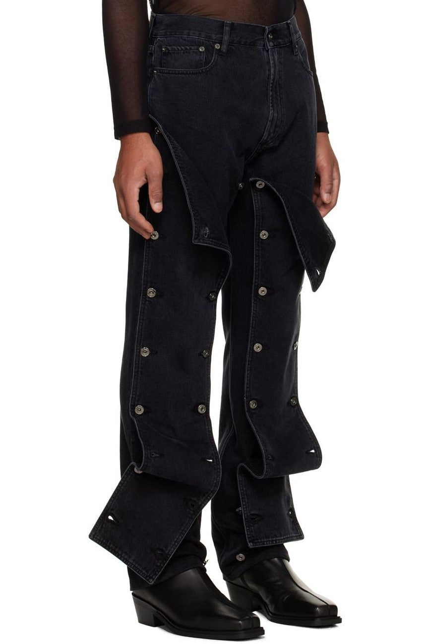 Emmalyn Patchwork Button Jeans - Black