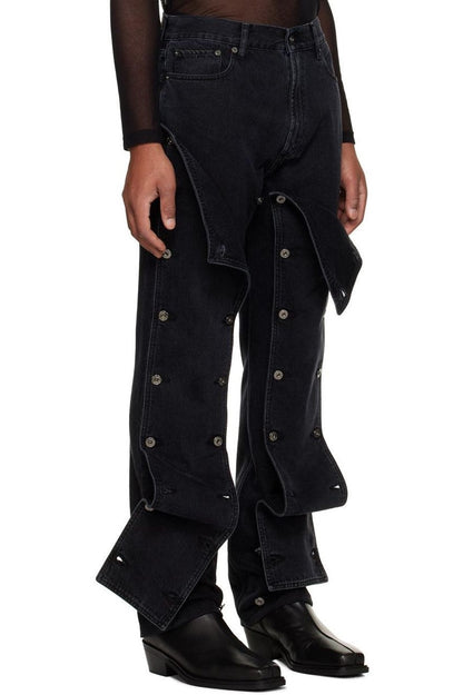 Emmalyn Patchwork Button Jeans - Black