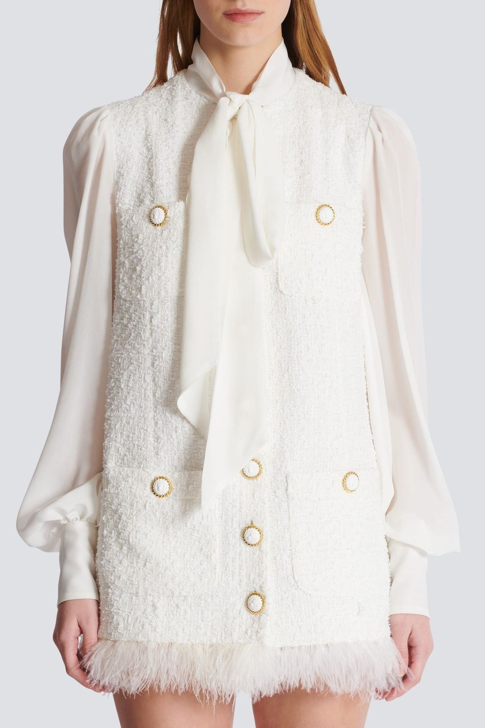 Enid Bow-detail Tweed Mini Dress