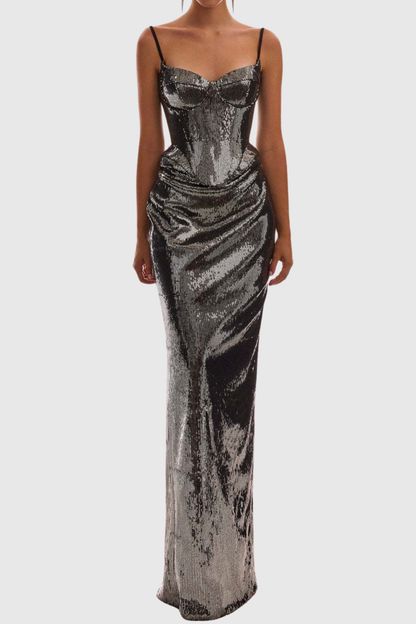 Ennis Sequin Corset & Maxi Skirt Set - Grey