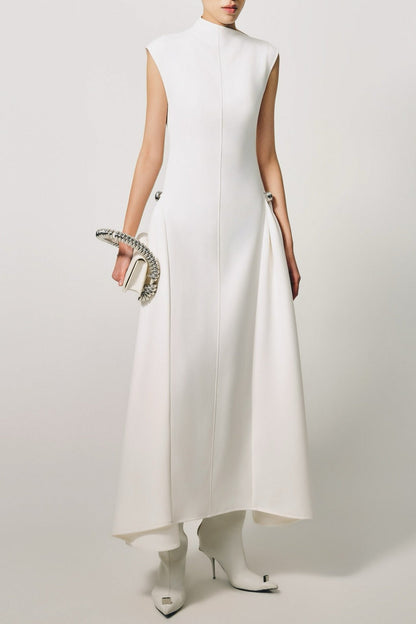 Eorkone Symmetric Drapes Flared Midi Dress - White