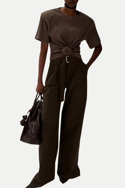 Orlina Knotted T-Shirt - Brown