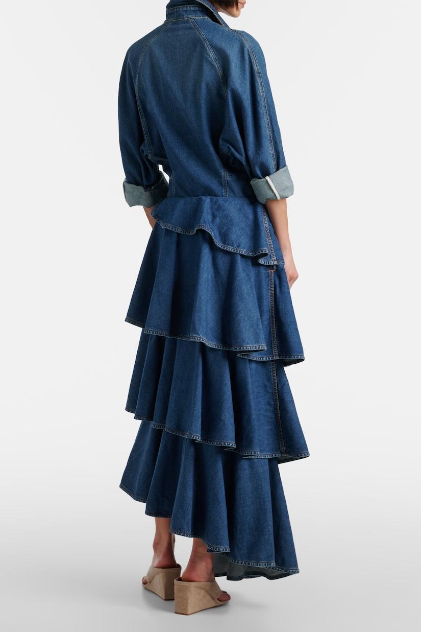 Eryx Spiral Tiered Denim Midi skirt