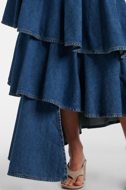 Eryx Spiral Tiered Denim Midi skirt