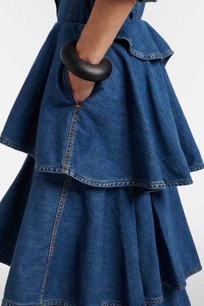 Eryx Spiral Tiered Denim Midi skirt