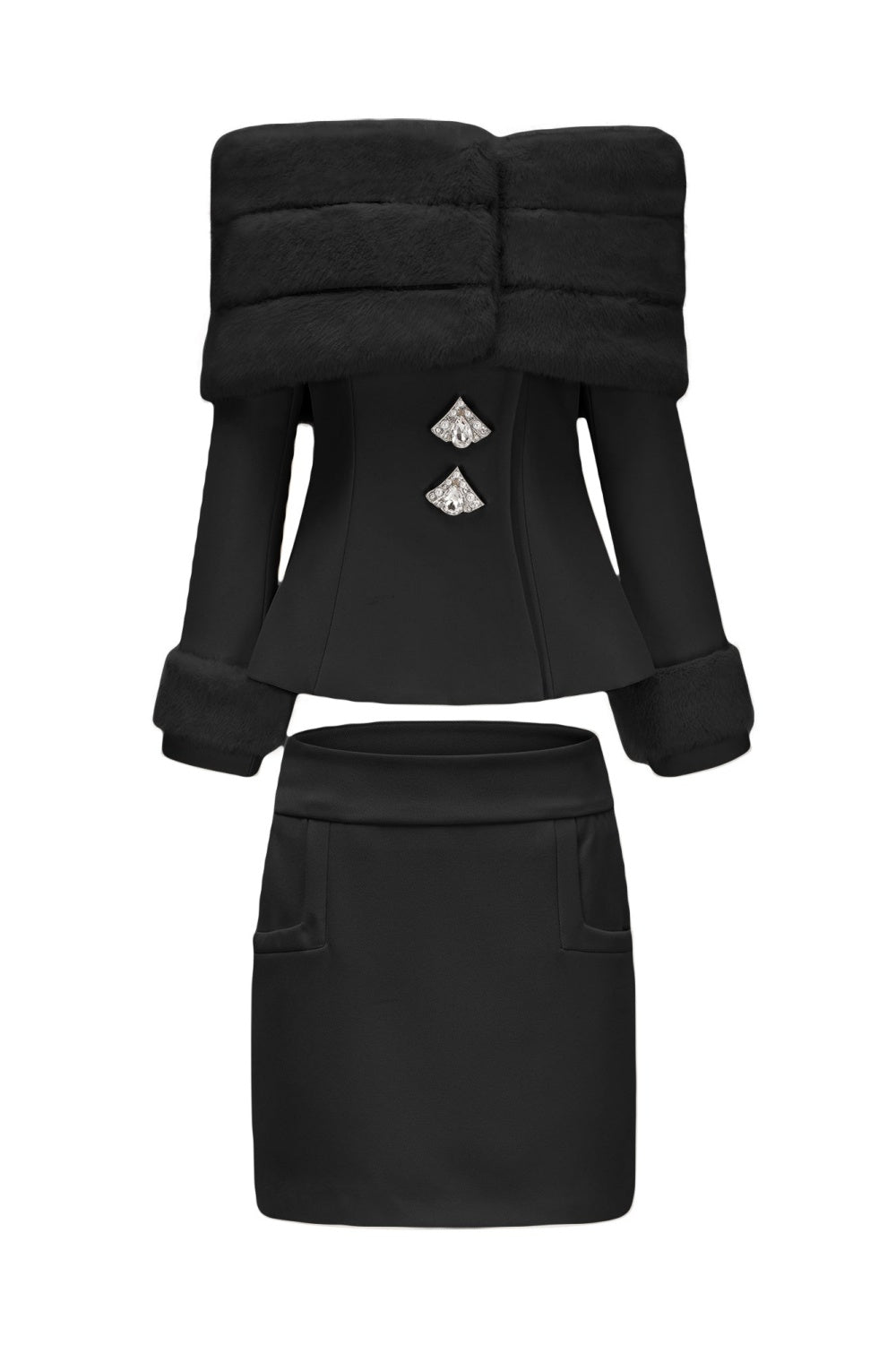 Eunice Off Shoulder Faux Fur Two Piece Set