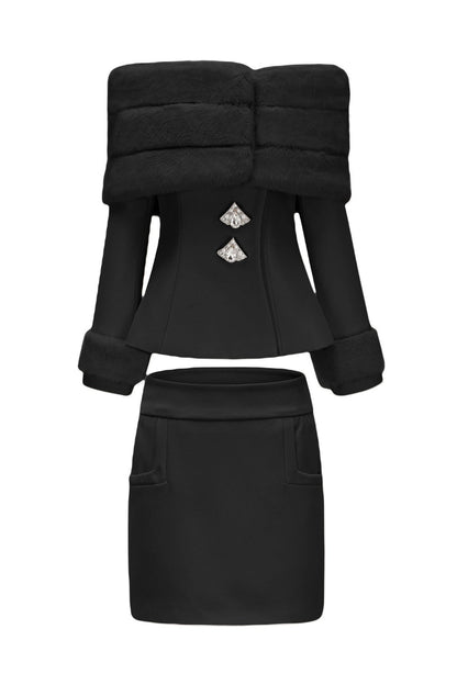 Eunice Off Shoulder Faux Fur Two Piece Set
