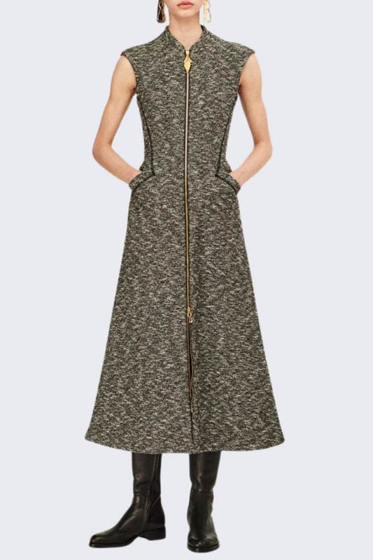 Fawana Sleeveless Zip-up Midi Dress