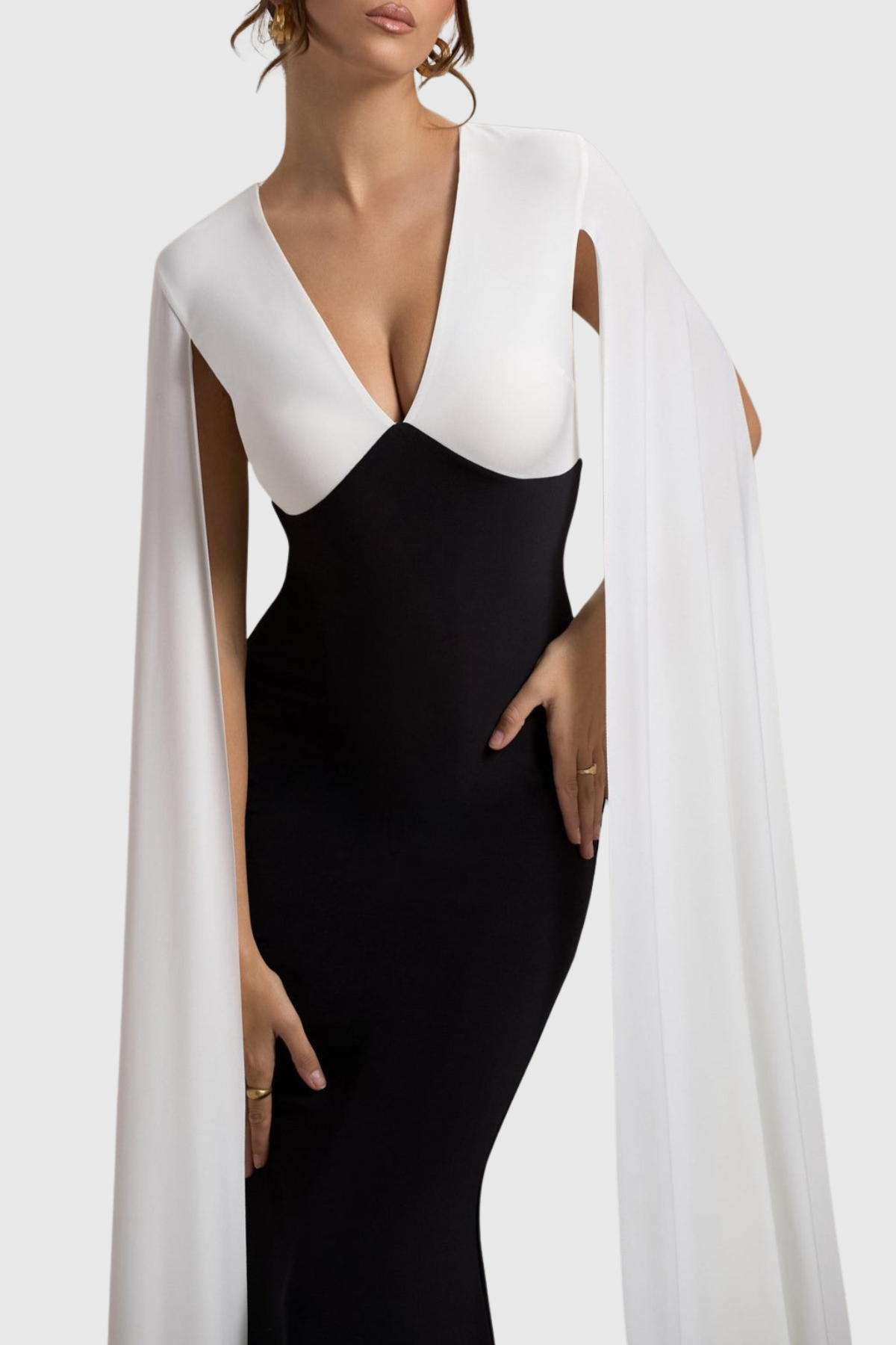 Felio Contrast Cape Sleeves Maxi Dress