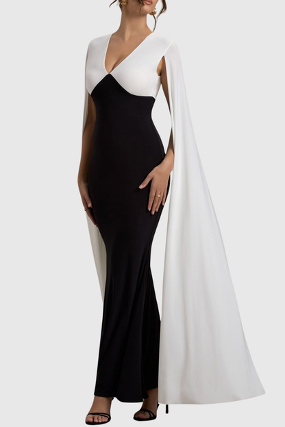 Felio Contrast Cape Sleeves Maxi Dress