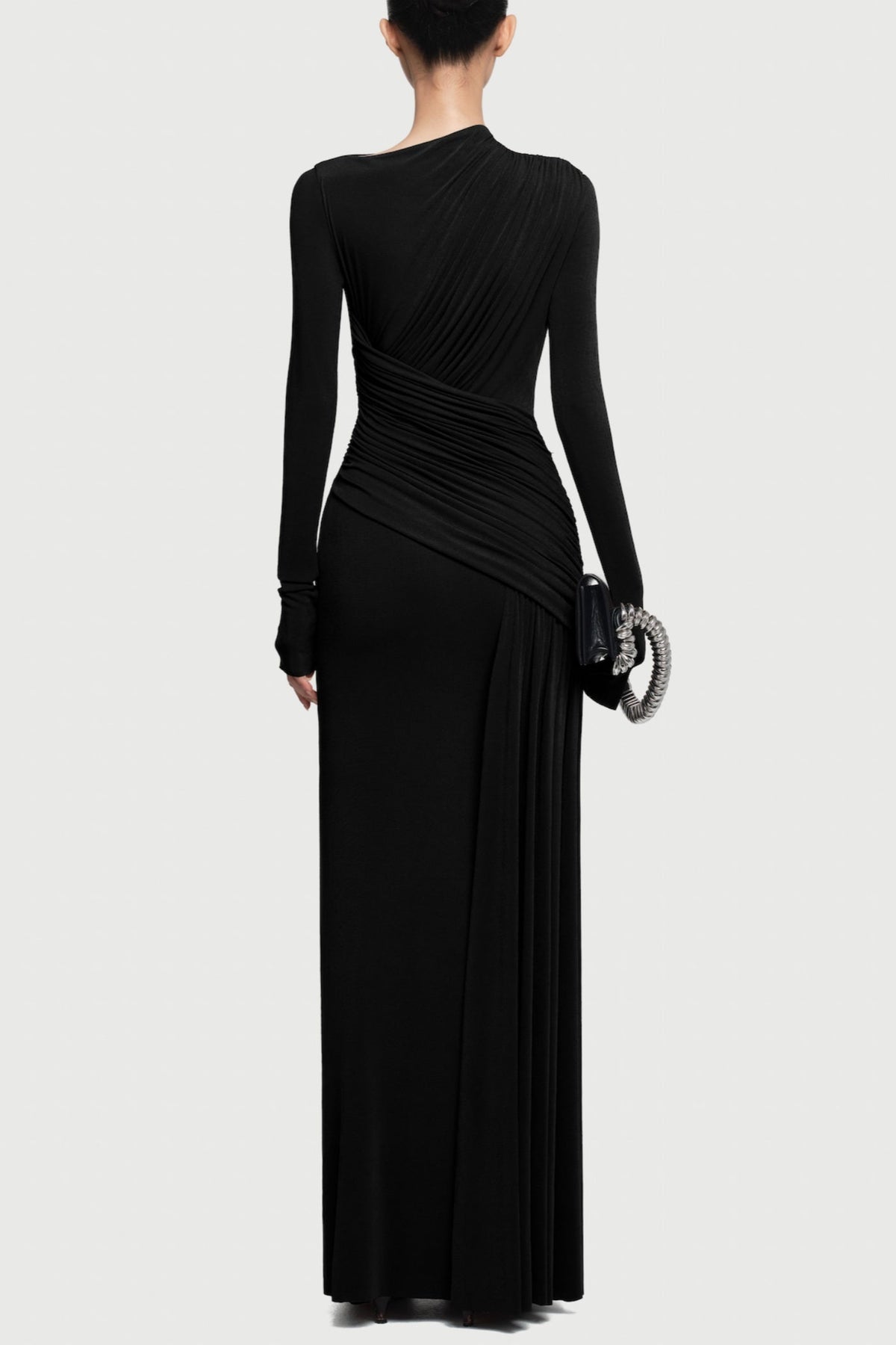 Fiada Draped Long Sleeve Maxi Dress - Black