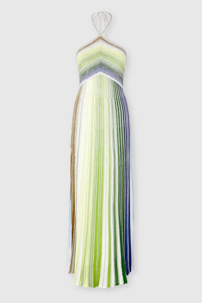 Fltya Halter Metallic Gradient Knit Maxi Dress - Green