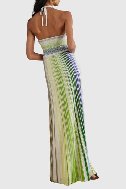 Fltya Halter Metallic Gradient Knit Maxi Dress - Green