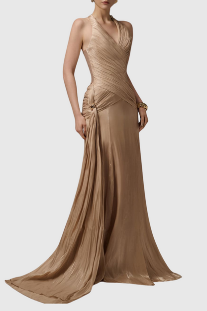 Freida Halter Ruched Maxi Dress