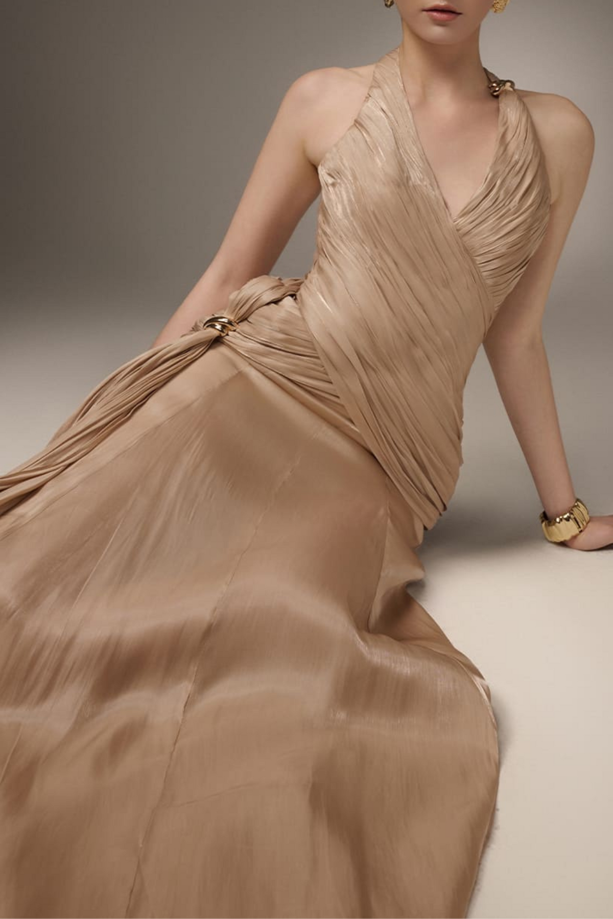 Freida Halter Ruched Maxi Dress