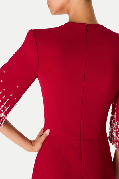 Fulia Diamante Embellished Midi Dress - Red