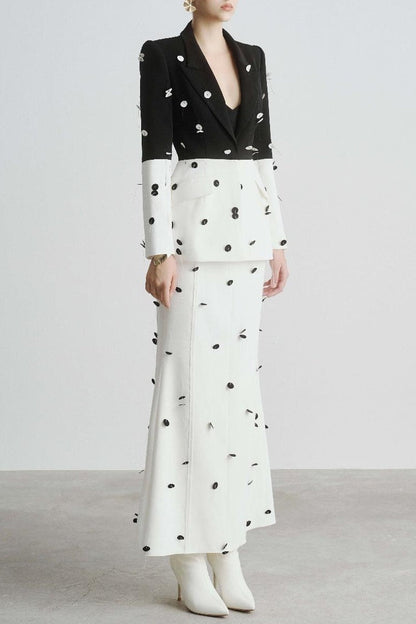 Gana Sequin Dot Trumpet Blazer - White